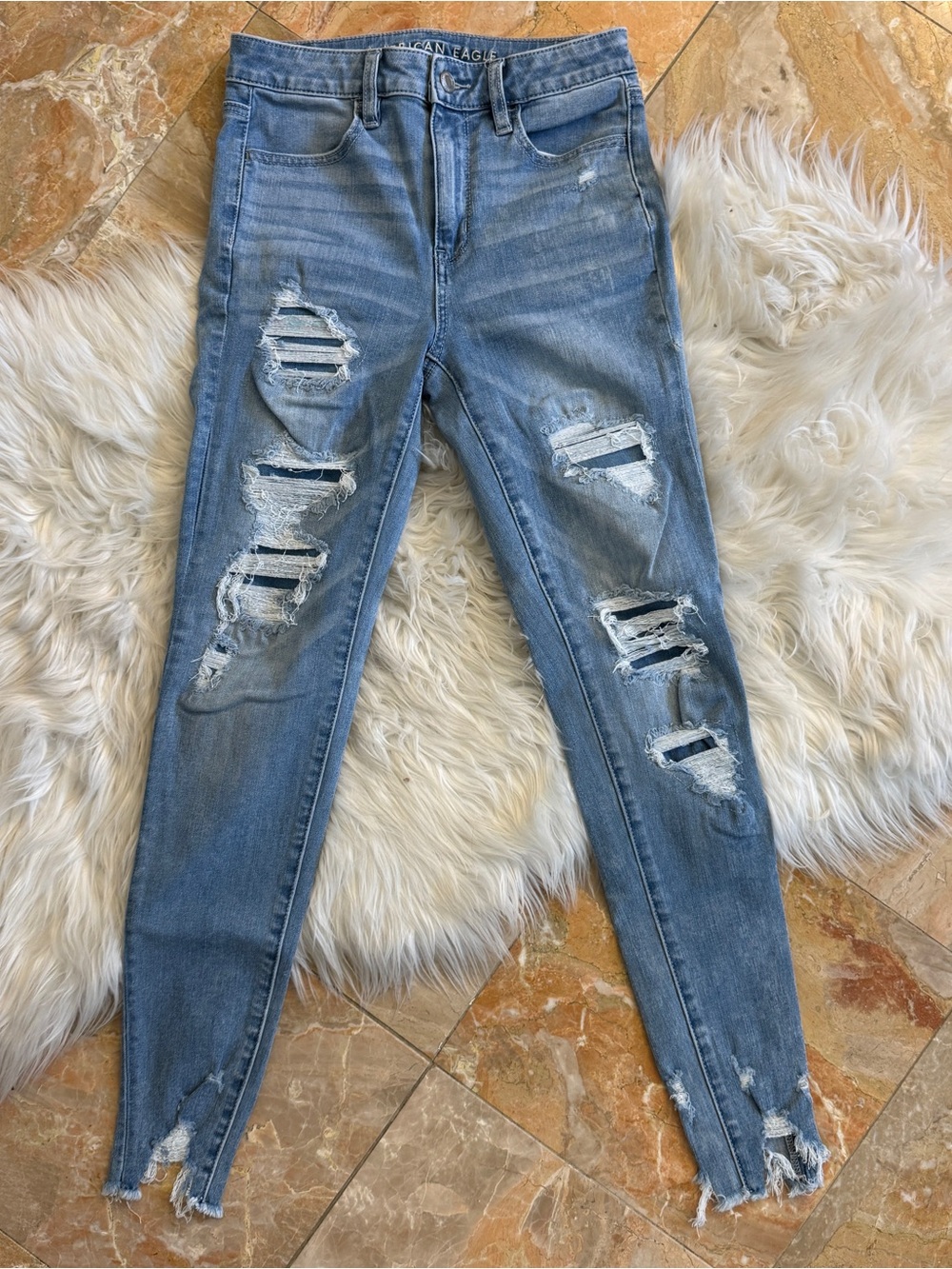 American Eagle Women’s Distressed Super High Rise Skinny Crop Jeans